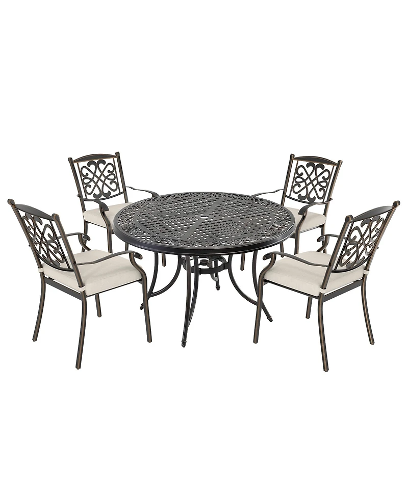 Mondawe 5-Piece Aluminum Outdoor Patio Dining Set with Cushion, Beige