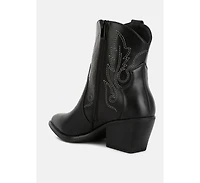 aries ankle length block heel cowboy boots