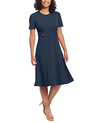 London Times Petite Fit & Flare Scuba Crepe Midi Dress