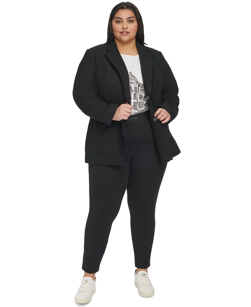 Karl Lagerfeld Paris Plus Fringe Trim Tweed Blazer, First@Macy's