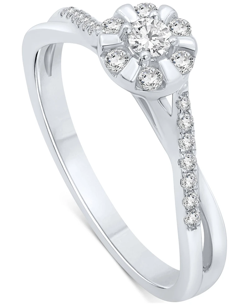 Promised Love Diamond Halo Swirl Promise Ring (1/4 ct. t.w.) in Sterling Silver