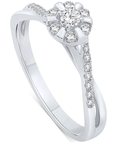 Promised Love Diamond Halo Swirl Promise Ring (1/4 ct. t.w.) in Sterling Silver