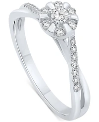 Promised Love Diamond Halo Swirl Promise Ring (1/4 ct. t.w.) in Sterling Silver