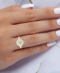 Cubic Zirconia Hexagon Halo Ring 14k Gold-Plated Sterling Silver