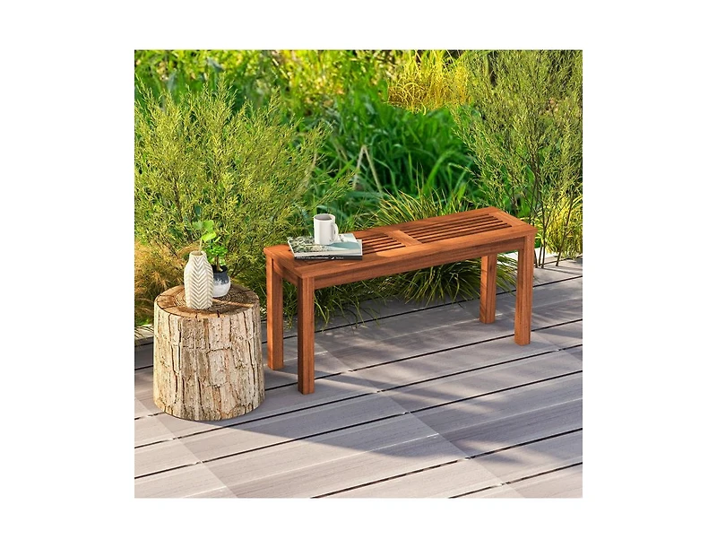 2-Seater Patio Backless Dining Bench with Breathable Slatted Seat