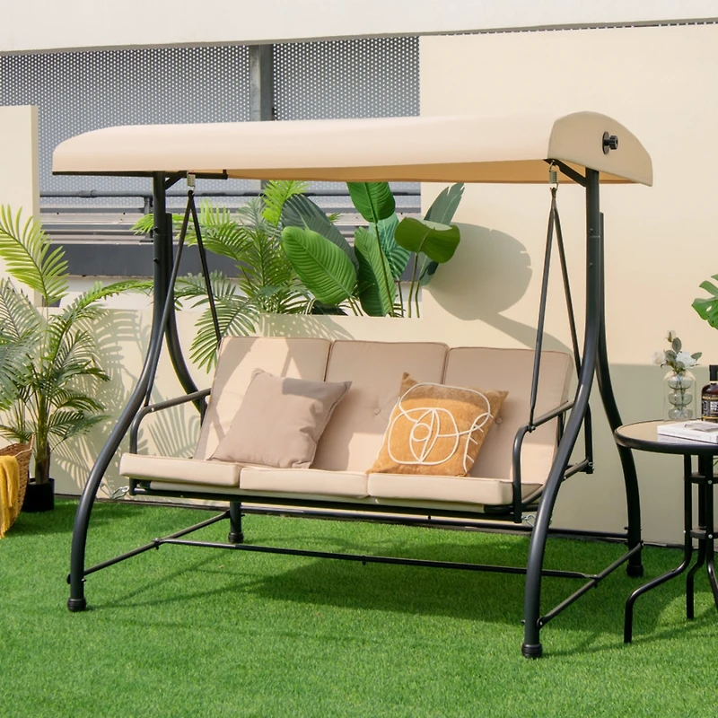 Sugift 3 Seat Outdoor Porch Swing with Adjustable Canopy
