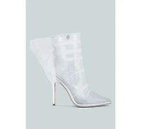 Womens princess organza wrapped style heeled ankle boots