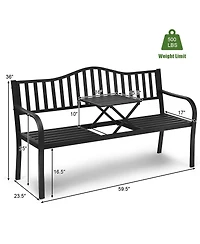 Patio Garden Bench Steel Frame with Adjustable Center Table
