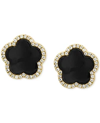 Effy Onyx & Diamond (1/5 ct. t.w.) Flower Halo Stud Earrings in 14k Gold