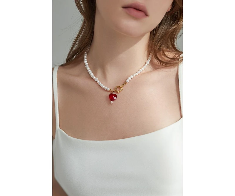 Kokoro Freshwater Pearl Heart Necklace 16" For Women
