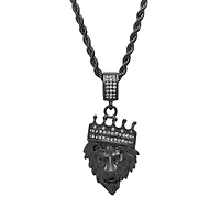Steeltime Men's Stainless Steel Simulated Diamond Crowned Lion's Head 30" Pendant Necklace