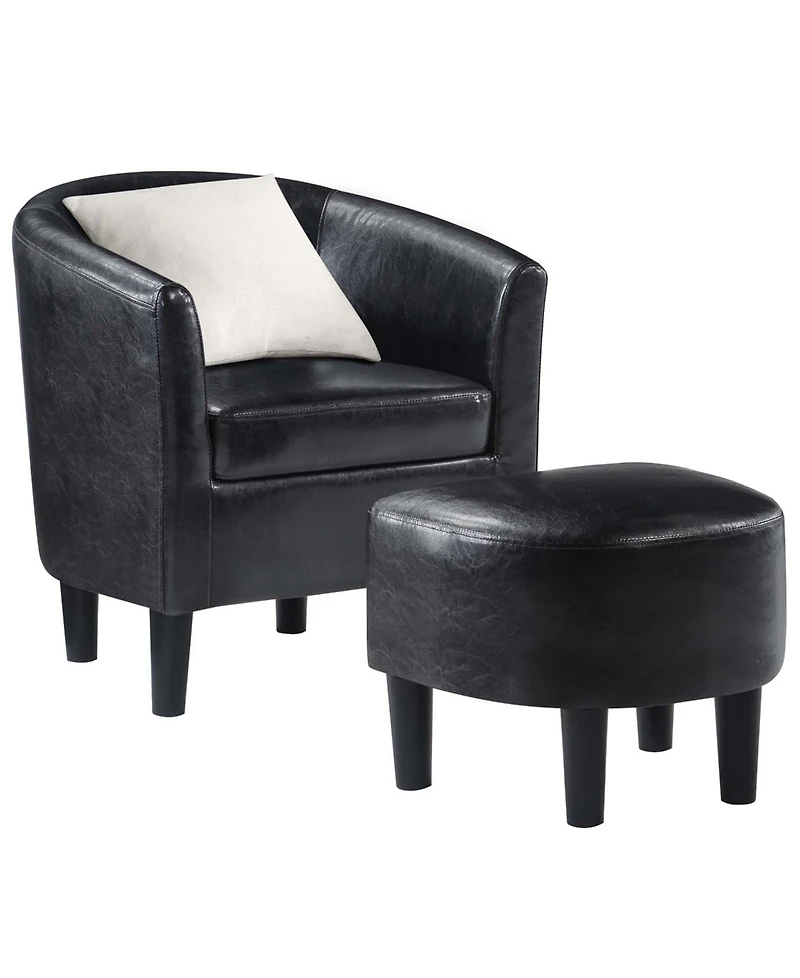 Convenience Concepts 26.25" Faux Leather Churchill Accent Chair with Ottoman