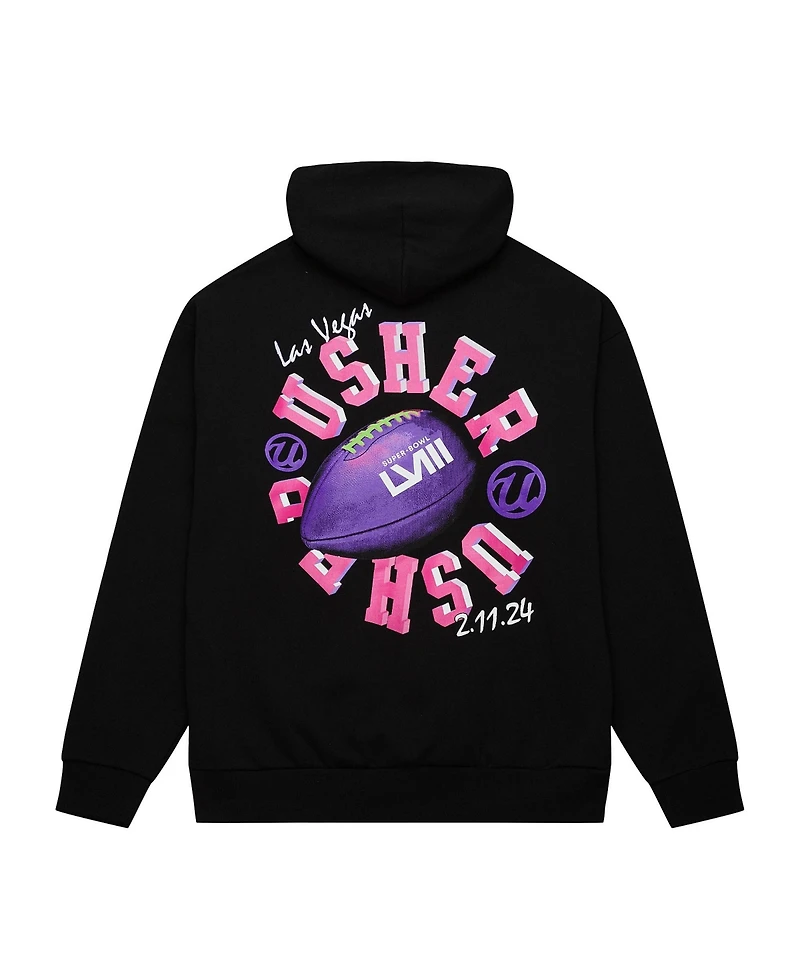 Men's and Women's Mitchell & Ness Black Usher Super Bowl Lviii Collection Blacklight Legacy Hoodie