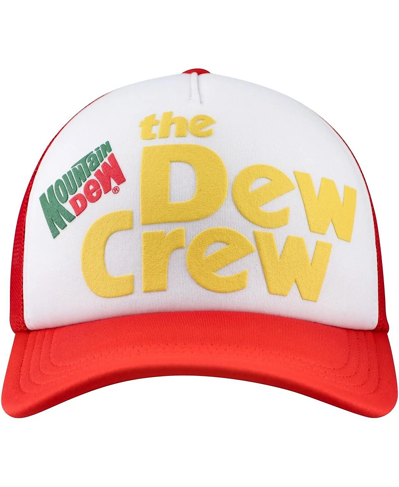 Men's White, Red Mountain Dew Dew Crew Foam Trucker Adjustable Hat
