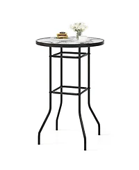 38'' Patio Round Counter Height Bar Table withTempered Glass Tabletop Poolside