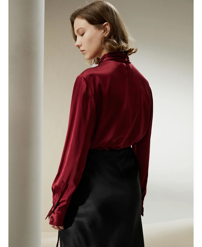 Lilysilk Women's Asymmetrical Embellished Pleats Silk Shirt