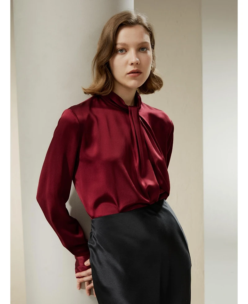 Lilysilk Women's Asymmetrical Embellished Pleats Silk Shirt