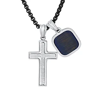 Steeltime Men's Silver-Tone Lords Prayer Cross & Square Pendant Necklace, 24"