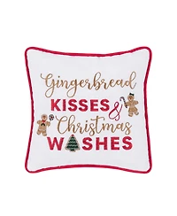 10" x 10" "Gingerbread Kisses and Christmas Wishes" Sentiment with Gingerbread Men Cotton Petite Accent Throw Pillow.