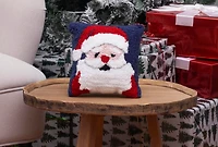 8" x 8" Christmas Santa Wishes Santa Face on Black Background Petite Accent Hooked Pillow