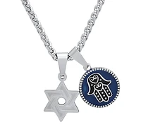 Steeltime Men's 18K Gold Plated Star of David & Hamsa Round Pendant Necklace, 24"