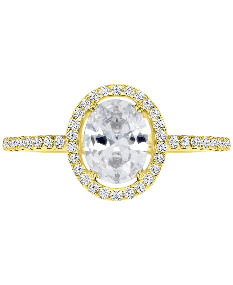 Cubic Zirconia Oval Halo Engagement Ring 14k Gold-Plated Sterling Silver