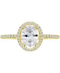 Cubic Zirconia Oval Halo Engagement Ring 14k Gold-Plated Sterling Silver
