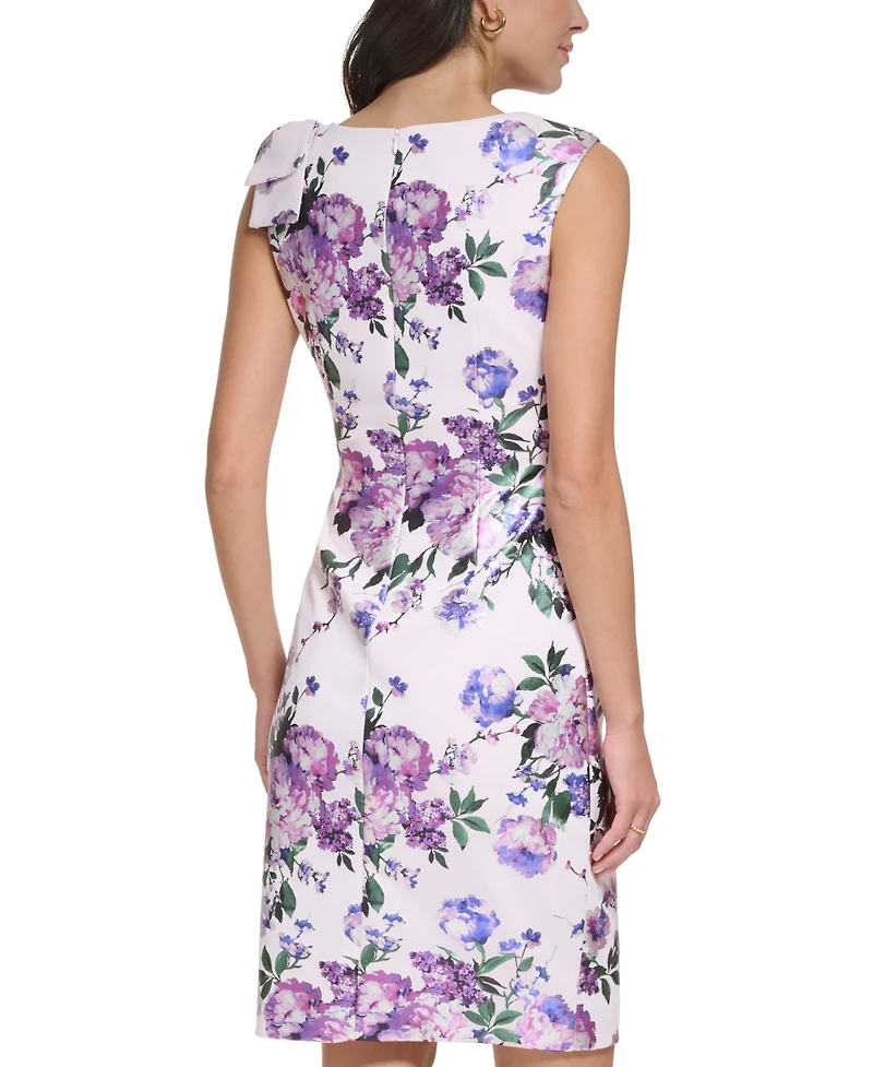 Jessica Howard Petite Floral-Print Bow-Trim Sheath Dress