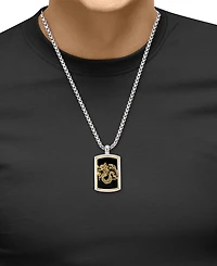 Effy Men's Onyx Dragon Dog Tag 22" Pendant Necklace in Sterling Silver & 14k Gold-Plate