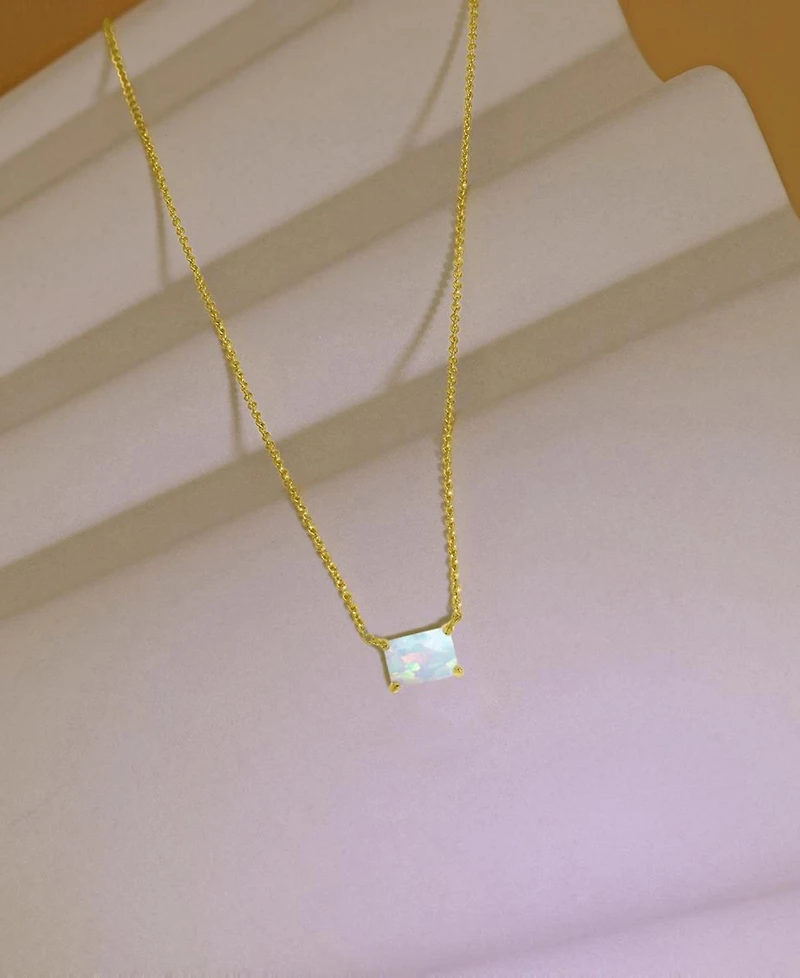Lab-Grown Opal Rectangle Cut Solitaire 18" Pendant Necklace (1 ct. t.w.)