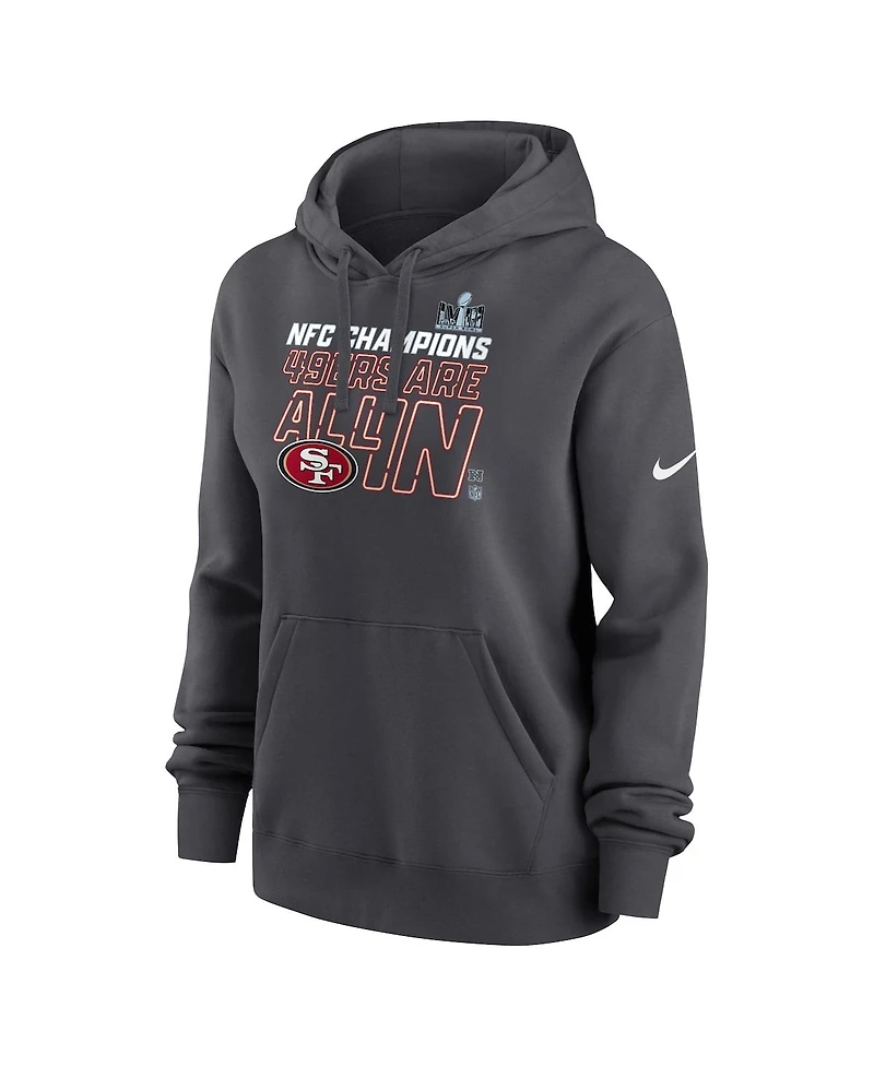 Women's Nike Anthracite San Francisco 49ers 2023 Nfc Champions Locker Room Trophy Collection Pullover Hoodie