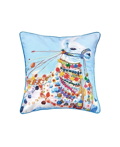 Llama Boho Blue Multicolor Cotton Decor Throw Pillow, 22" x 22" Cover And Insert Set