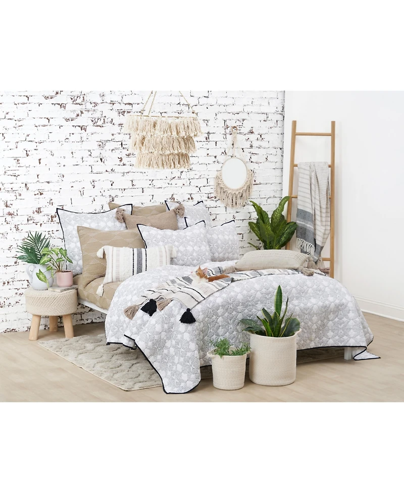 Barton Dune Onyx Woven Throw Pillow Striped Color Blocked White Sand Beige With Tassels
