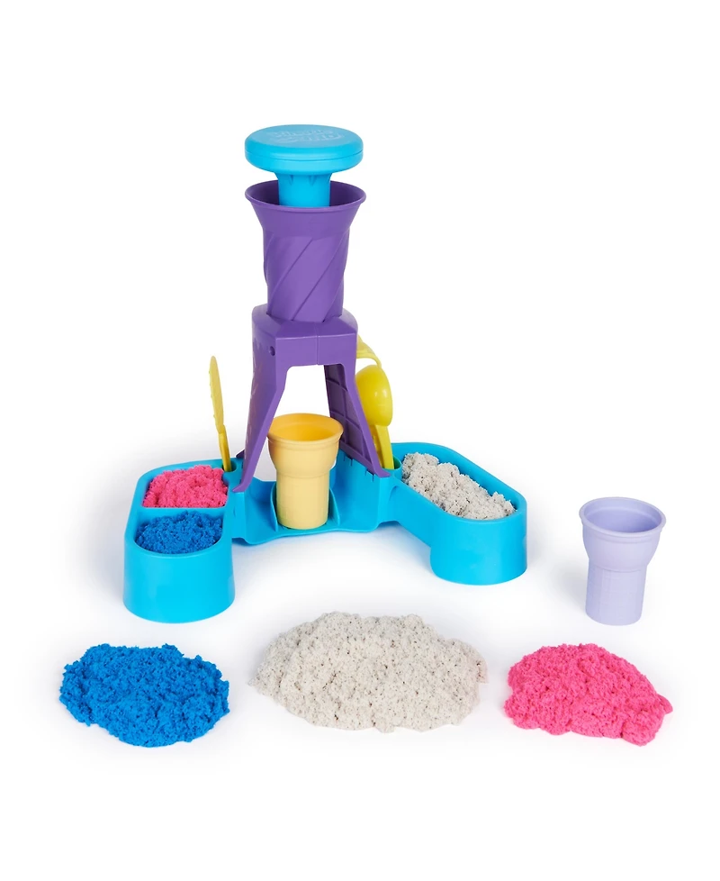 Kinetic Sand, Soft Serve Station with 14 oz of Play Sand Blue, Pink and White ,2 Ice Cream Cones and 2 Tools