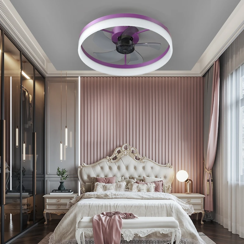 Streamdale Purple Flush Mount Ceiling Fans with Dimmable LEDs