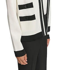 Karl Lagerfeld Women's Open-Front Long-sleeve Knit Cardigan with Contrast Trim