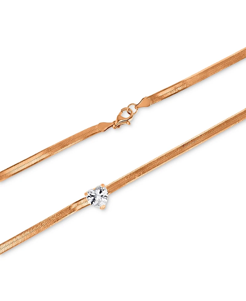 Lab-Grown White Sapphire Heart Solitaire 18" Collar Necklace (1-1/20 ct. t.w.) in 14k Rose Gold-Plated Sterling Silver