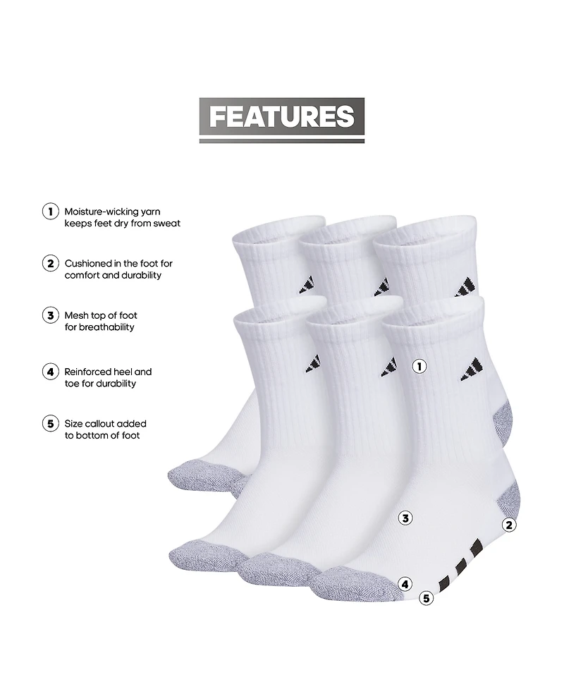 adidas Boys Youth Athletic Cushioned Crew Socks, Pack of 6