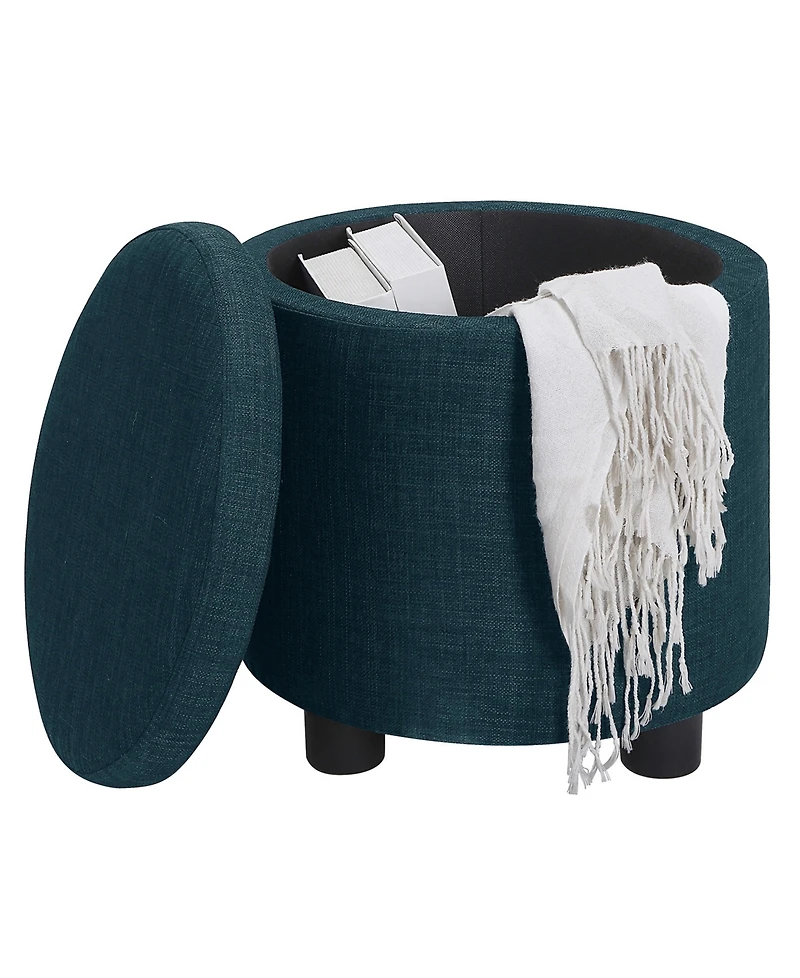 Convenience Concepts 15.75" Faux Linen Round Storage Ottoman with Tray Lid