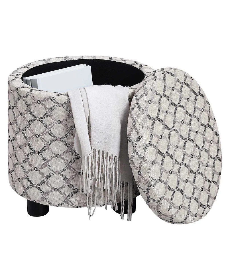 Convenience Concepts 15.75" Polyester Round Storage Ottoman with Tray Lid
