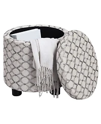 Convenience Concepts 15.75" Polyester Round Storage Ottoman with Tray Lid