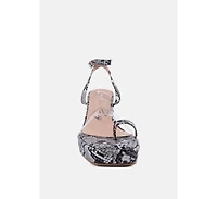 Womens Such Flirt Snake Print Triangular Block Heel Sandals
