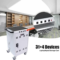 Streamdale Furniture Mobile Charging Cart And Cabinet For Tablets Laptops 31+4-Device With Extra 4 Bits Power Strip-White