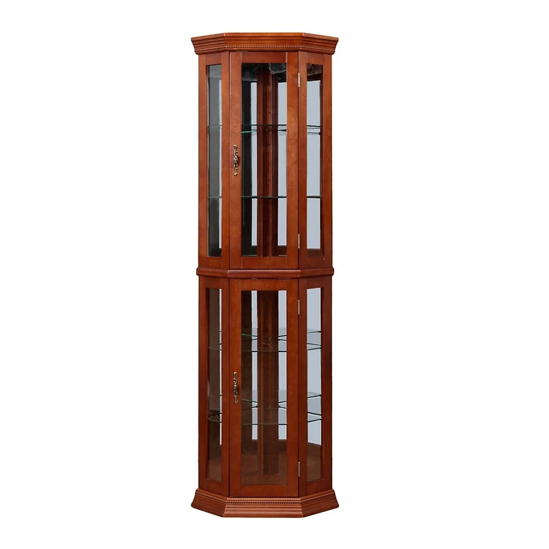 Streamdale Furniture Walnut Corner Curio Cabinet with Lights & Adjustable Shelves
