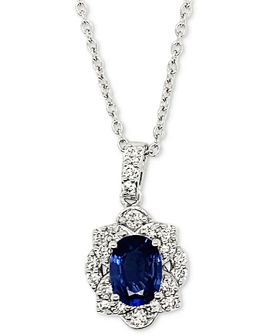 Le Vian Couture Blueberry Sapphire (1-1/5 ct. t.w.) & Vanilla Diamond (3/8 ct. t.w.) Oval Halo 18" Pendant Necklace in Platinum