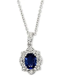Le Vian Couture Blueberry Sapphire (1-1/5 ct. t.w.) & Vanilla Diamond (3/8 ct. t.w.) Oval Halo 18" Pendant Necklace in Platinum