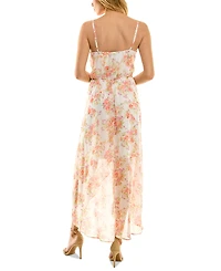 As U Wish Juniors' Floral-Print High-Low Chiffon Dress