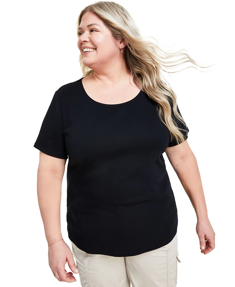 Style & Co Women's Plus Short-Sleeve Scoop-Neck Top