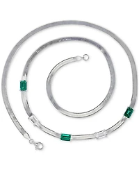 Lab-Grown Emerald (1-3/4 ct. t.w.) & White Sapphire (1-3/8 Herringbone 18" Collar Necklace Sterling Silver (Also B