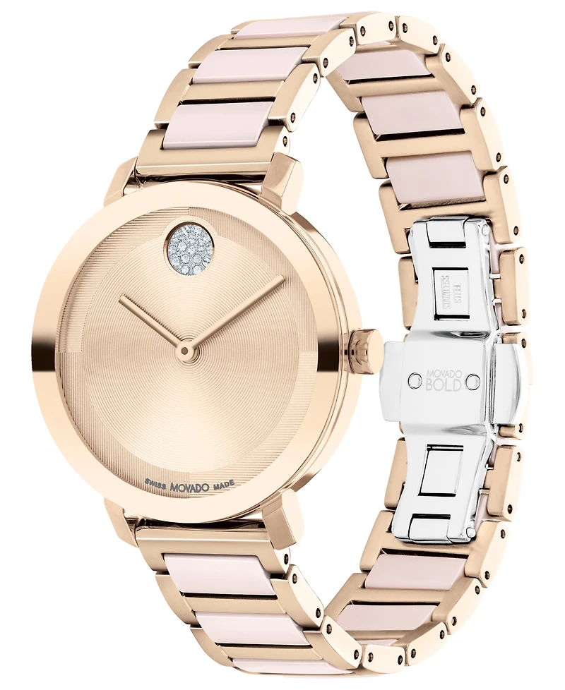 Movado Women's Swiss Bold Evolution 2.0 Blush Ceramic & Carnation Ion Plated Steel Bracelet Watch 34mm